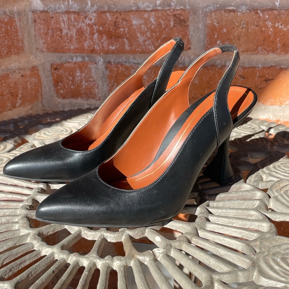 Elegant Vionic Black Leather Slingback Heels